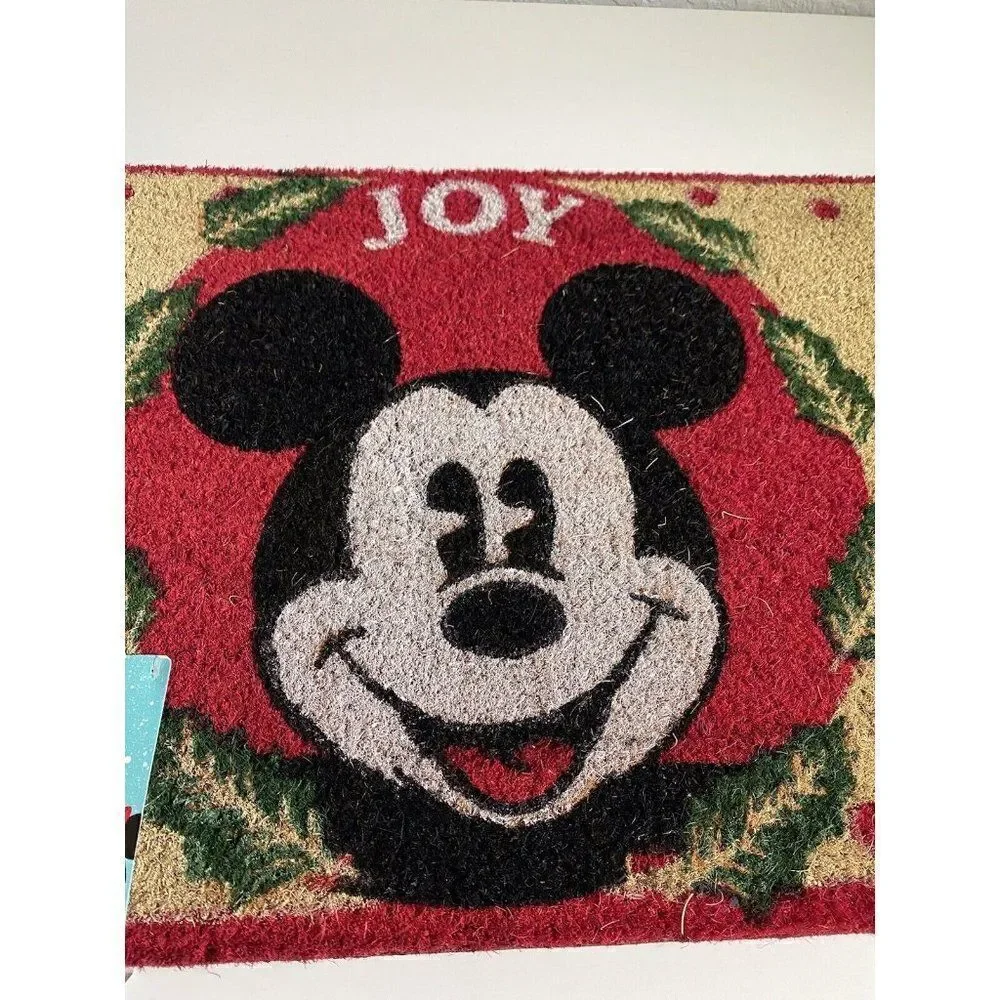 Disney Mickey Mouse Mistletoe Christmas Holiday Coir Door Mat 18x28” Outdoor NEW